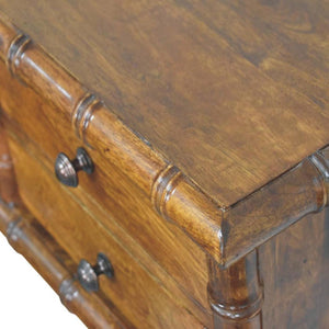 Kora Wall-Mounted Bedside Table | Solid Mango Wood | Two Drawers | Chestnut Finish