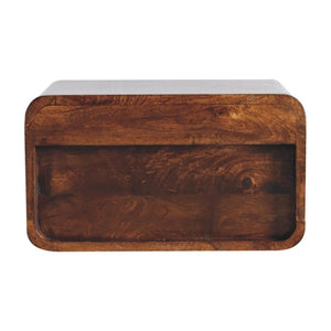 Large Chestnut Curved Floating Bedside | Solid Mango Wood | Upper Slot