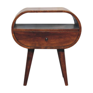Large Circular Open Bedside Table | Chestnut Finish | Open Storage