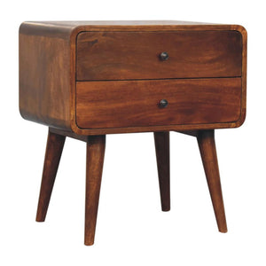 Large Curved Bedside Table | Chestnut Finish | Spacious Storage