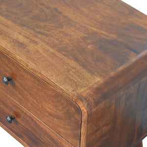 Large Curved Bedside Table | Chestnut Finish | Spacious Storage