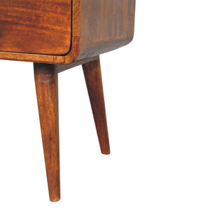 Large Curved Bedside Table | Chestnut Finish | Spacious Storage