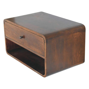 Large Curved Floating Bedside Table | Chestnut Finish | Wall-Mounted Storage