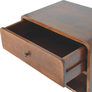 Large Curved Floating Bedside Table | Chestnut Finish | Wall-Mounted Storage