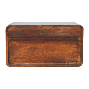 Large Curved Floating Bedside Table | Chestnut Finish | Wall-Mounted Storage