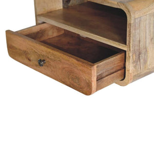 Large Curved Floating Bedside Table | Oak Finish | Upper Open Slot