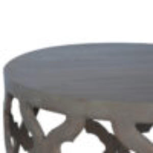 Large Cut-Out Stool | Grey Wash Finish | Sculptural Accent Seating