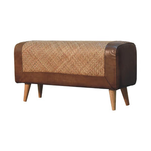 Large Seagrass Buffalo Hide Nordic Bench | Natural & Brown | Nordic-Inspired Design