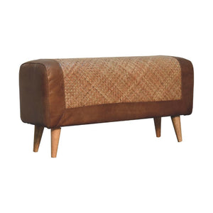 Large Seagrass Buffalo Hide Nordic Bench | Natural & Brown | Nordic-Inspired Design