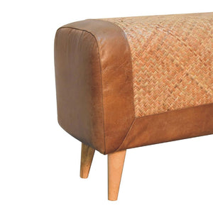 Large Seagrass Buffalo Hide Nordic Bench | Natural & Brown | Nordic-Inspired Design