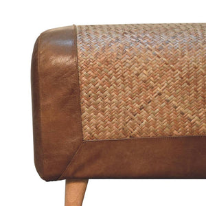 Large Seagrass Buffalo Hide Nordic Bench | Natural & Brown | Nordic-Inspired Design