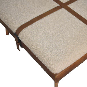Large Square Footstool | Brown Buffalo Hide Leather & Bouclé | Upholstered Design