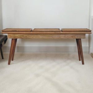 Larissa Cane Bench | Solid Mango Wood | Oak-ish Finish | Triple Accent