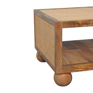 Larissa Large Rattan Coffee Table | Solid Mango Wood | Oak Finish | Open Shelf Coffee Table