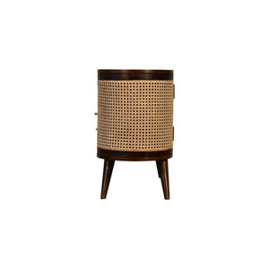 Tapered Bone Inlay Bedside Table | Solid Mango Wood | Oak Finish | Drawer & Shelf
