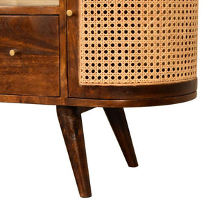Tapered Bone Inlay Bedside Table | Solid Mango Wood | Oak Finish | Drawer & Shelf