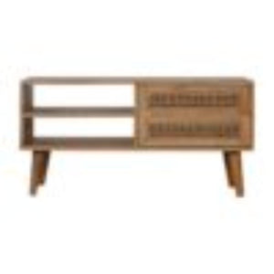 Larissa Media Unit | Solid Mango Wood | Natural Finish | Mid-Century TV Console