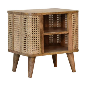 Larissa Open Bedside Table | Solid Mango Wood | Oak Finish | 2 Mini Drawers