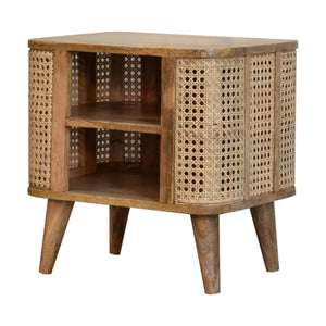 Larissa Open Bedside Table | Solid Mango Wood | Oak Finish | 2 Mini Drawers