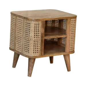 Larissa Open Bedside Table | Solid Mango Wood | Oak Finish | 2 Mini Drawers
