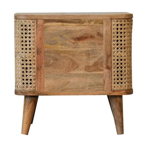Larissa Open Bedside Table | Solid Mango Wood | Oak Finish | 2 Mini Drawers