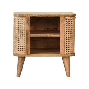 Larissa Open Bedside Table | Solid Mango Wood | Oak Finish | 2 Mini Drawers