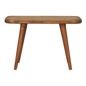Larissa Rattan Bench | Solid Mango Wood | Oak Finish | Handwoven Rattan Seat