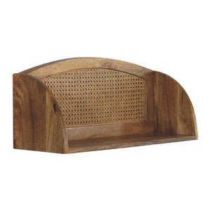 Larissa Rattan Wall-Mounted Shelf | Solid Mango Wood | Oak Finish | Open Display Shelf