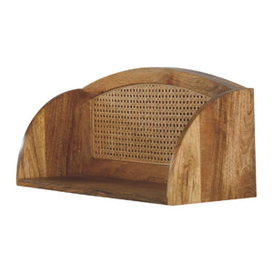 Larissa Rattan Wall-Mounted Shelf | Solid Mango Wood | Oak Finish | Open Display Shelf