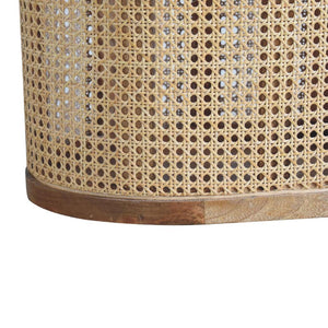 Larissa Round Rattan Storage Stool | Solid Mango Wood | Oak Finish | Lift-Up Lid Seat