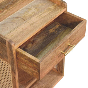 Larissa T-Bar Open Bedside Table | Solid Mango Wood | Open Shelf