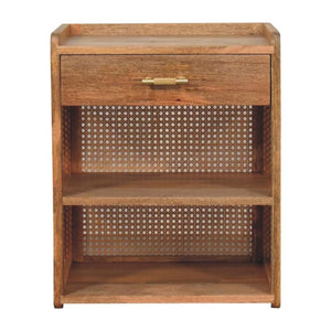 Larissa T-Bar Open Bedside Table | Solid Mango Wood | Open Shelf