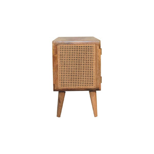Larissa Woven Media Unit | Solid Mango Wood & Woven Detail | Natural Wood Finish | Hand-Woven Detail
