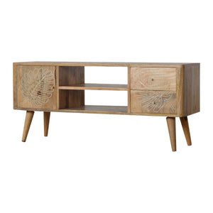 Leaf Resin Entertainment Unit | Solid Mango Wood | Botanical Resin Detail | TV Storage
