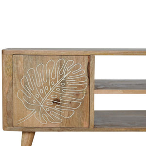 Leaf Resin Entertainment Unit | Solid Mango Wood | Botanical Resin Detail | TV Storage