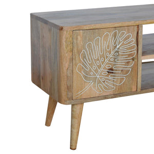 Leaf Resin Entertainment Unit | Solid Mango Wood | Botanical Resin Detail | TV Storage