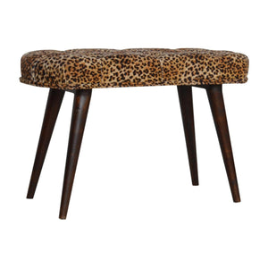 Leopard Print Deep Button Bench | Upholstered Seat | Solid Mango Wood Frame | Statement Seating
