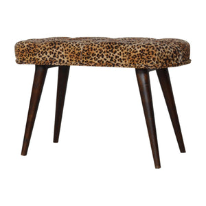 Leopard Print Deep Button Bench | Upholstered Seat | Solid Mango Wood Frame | Statement Seating