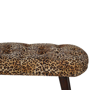 Leopard Print Deep Button Bench | Upholstered Seat | Solid Mango Wood Frame | Statement Seating