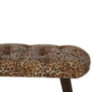 Leopard Print Deep Button Bench | Upholstered Seat | Solid Mango Wood Frame | Statement Seating