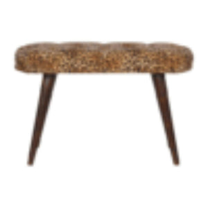 Leopard Print Deep Button Bench | Upholstered Seat | Solid Mango Wood Frame | Statement Seating