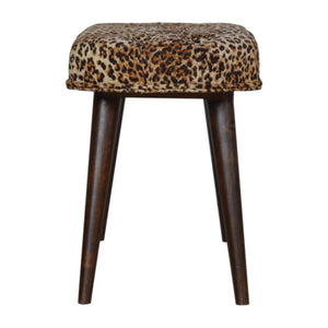 Leopard Print Deep Button Bench | Upholstered Seat | Solid Mango Wood Frame | Statement Seating