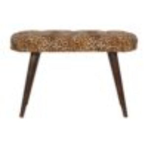 Leopard Print Deep Button Bench | Upholstered Seat | Solid Mango Wood Frame | Statement Seating
