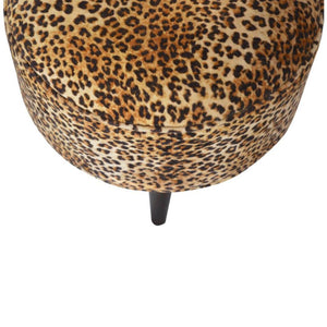 Leopard Print Footstool | Upholstered Seat | Nordic Style Legs | Compact Accent Stool