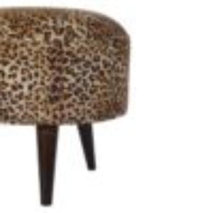 Leopard Print Footstool | Upholstered Seat | Nordic Style Legs | Compact Accent Stool