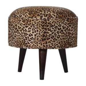 Leopard Print Footstool | Upholstered Seat | Nordic Style Legs | Compact Accent Stool