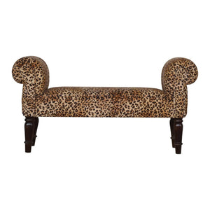 Leopard Print Velvet Bench | Upholstered Accent Seat | Bedroom & Hallway Furniture