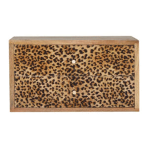 Leopard Print Wall-Mounted Bedside Table | Solid Mango Wood | Statement Storage