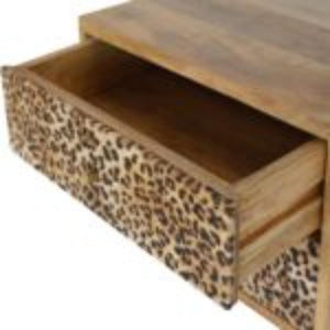 Leopard Print Wall-Mounted Bedside Table | Solid Mango Wood | Statement Storage