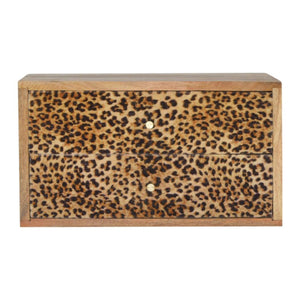 Leopard Print Wall-Mounted Bedside Table | Solid Mango Wood | Statement Storage